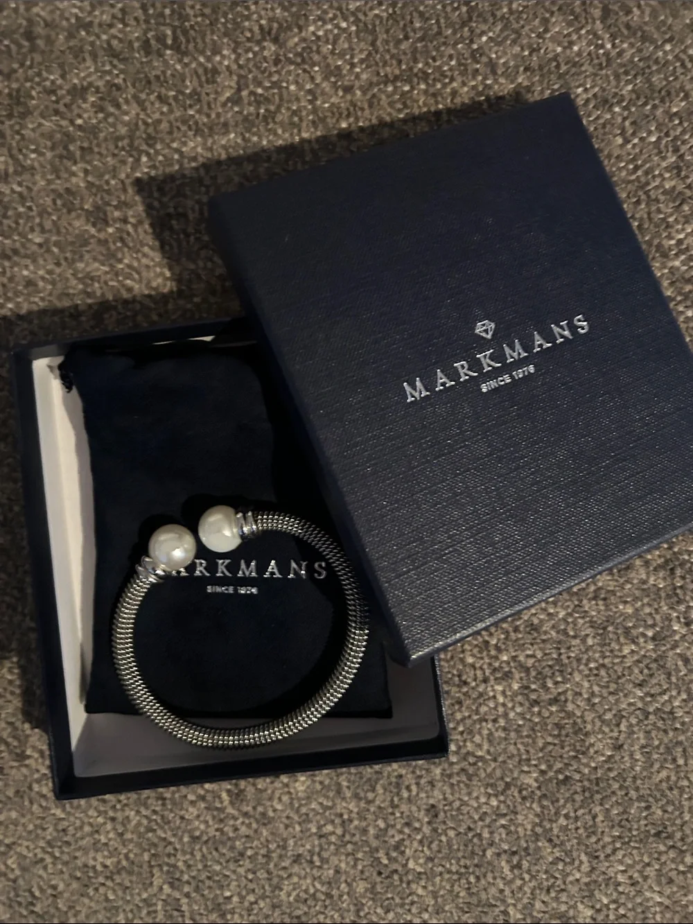 Silver-Tone Bracelet with Pearl End Caps